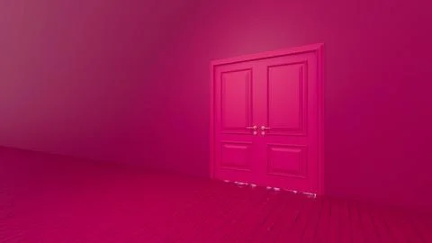 Pink double door slightly open in empty room with wooden floor Stock Illustration