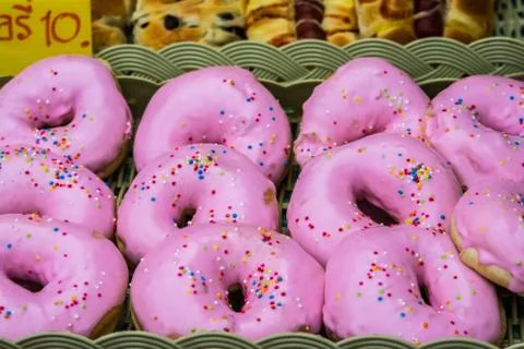 Pink doughnuts Stock Photos
