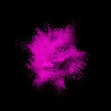 Pink dust exploding mid air against black background Foto stock