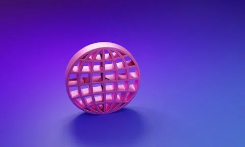 Pink Earth globe icon isolated on purple-blue background. Minimalism concep.. Illustrazione stock