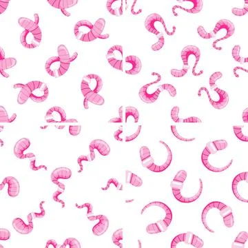 Pink Earthworms Seamless Pattern Crawling on White Background Stock-Illustration