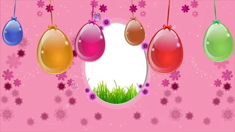 Pink easter background with a hanging egg Stock Footage 87351697
