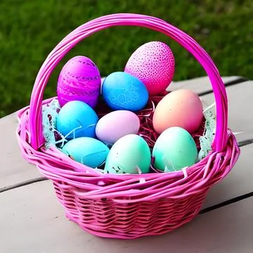 Pink Easter Basket Glossy Eggs Ilustração Stock