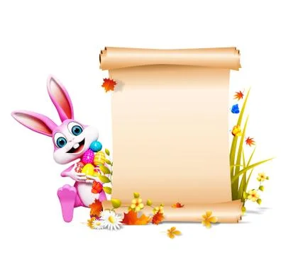 Pink Easter bunny with eggs and sign Stock Illustration