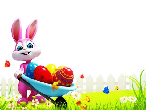 Pink Easter bunny with eggs trolley Stock Illustration
