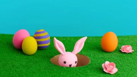 Pink Easter bunny, minimal Easter concept Stock Footage 146473891