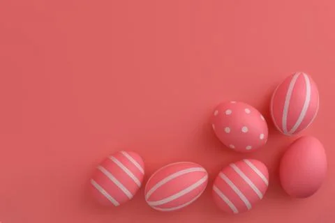 Pink Easter decorated eggs on a pink background. Monochrome Easter. Stock Photos