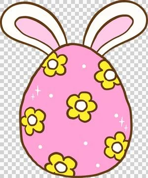Pink Easter Egg with Bunny Ears Cartoon Hand Drawn Stock Illustration