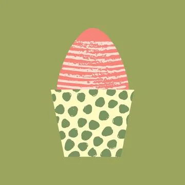 Pink Easter egg in cup vector illustration. Modern textured egg served in holder Stock Illustration