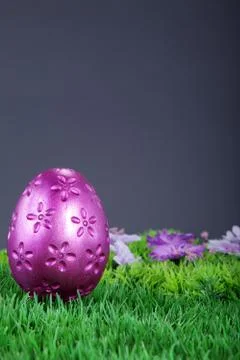 Pink easter egg on grass Stock Photos