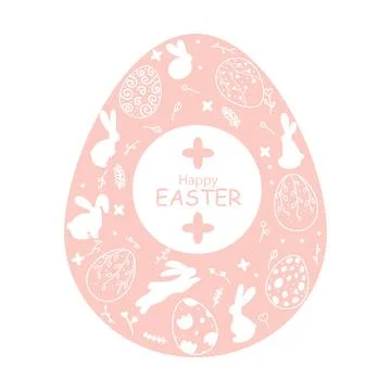 Pink Easter egg isolated on white background with silhouette of Easter bunnies イラスト素材