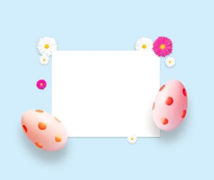 Pink easter eggs and flowers. Background with easter eggs. Stock Photos