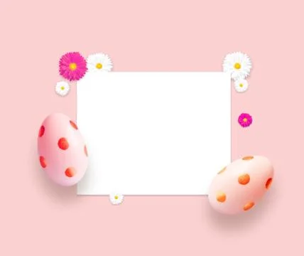 Pink easter eggs and flowers. Background with easter eggs. Stock Photos