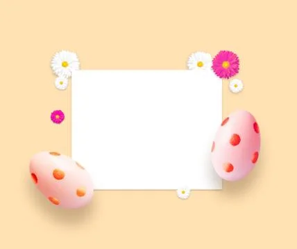 Pink easter eggs and flowers. Background with easter eggs. Stock Photos