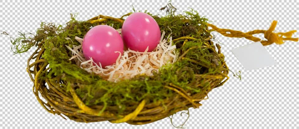 Pink Easter eggs on artificial nest Stock Photos
