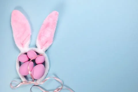 Pink Easter eggs on a blue background Stock Photos