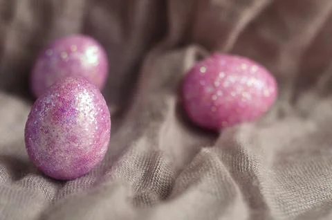 Pink Easter eggs close up Stock Photos