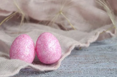 Pink Easter eggs close up Foto stock