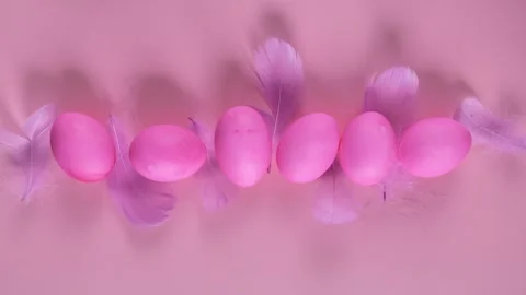 Pink Easter Eggs  Flat Lay. Minimal Spring Holiday Design Video stock 329888954