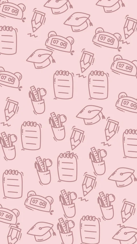 Pink education doodle seamless pattern with school stationery icons Stock Footage 329139885