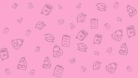 Pink education pattern with hand-drawn school icons and graduation caps Stock Footage 344875574