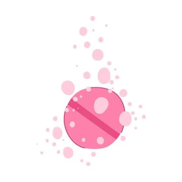 Pink effervescent tablet dissolving with rising bubbles Stock Illustration