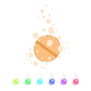 Pink effervescent tablet dissolving with rising bubbles graphic Stock Illustration