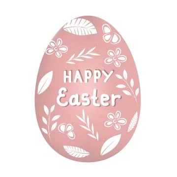 Pink egg with happy Easter inscription, flowers Stock Illustration
