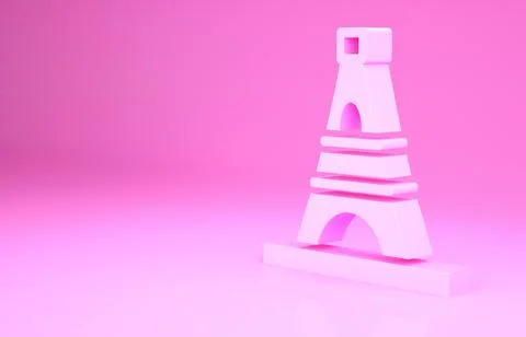 Pink Eiffel tower icon isolated on pink background. France Paris landmark sym Stock Illustration