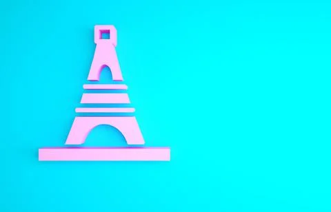 Pink Eiffel tower icon isolated on blue background. France Paris landmark sym Stock Illustration