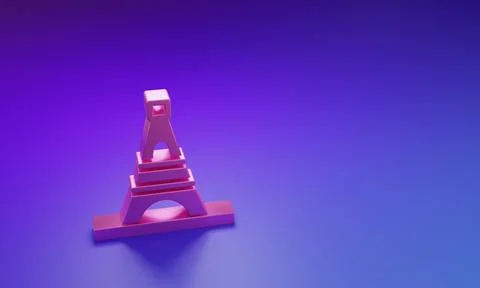 Pink Eiffel tower icon isolated on purple-blue background. France Paris lan.. Illustrazione stock