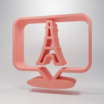 Pink Eiffel tower icon isolated on pink background. France Paris landmark s.. 스톡 일러스트