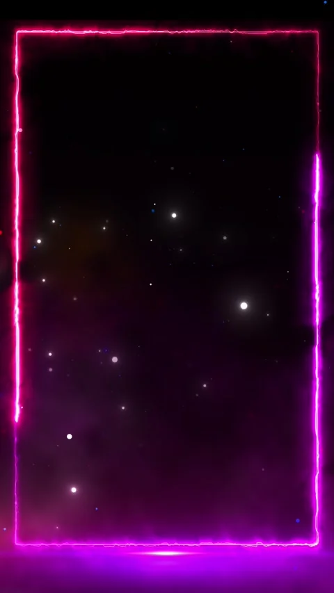 Pink electric frame backdrop luminous rectangle outline, star particles, violet Stock Footage 334103791