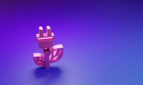 Pink Electric saving plug in leaf icon isolated on purple-blue background. .. Stock Illustration