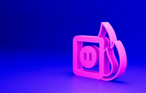 Pink Electric wiring of socket in fire icon isolated on blue background Stock Illustration
