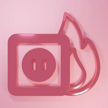 Pink Electric wiring of socket in fire icon isolated on pink background. El.. イラスト素材