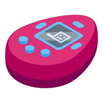 Pink electronic virtual pet toy with pixel screen displaying a house イラスト素材