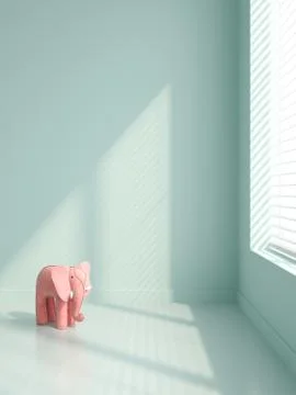 Pink elephants in empty interior 3D illustration Stock Illustration