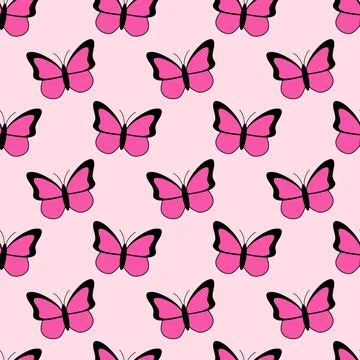 Pink emo seamless pattern with butterflies. Y2k. 2000s Stock Illustration