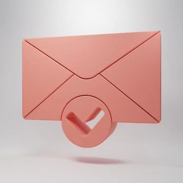 Pink Envelope and check mark icon isolated on pink background. Successful e.. Stock Illustration