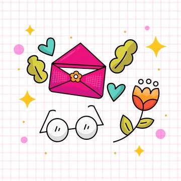 Pink Envelope and Flower Vector Stock Illustration