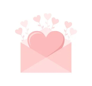 Pink envelope with big heart inside and hearts on stems around Stock Illustration