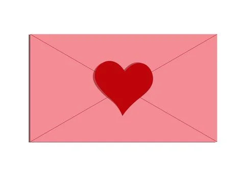 Pink envelope with heart, vector drawing. Valentine's Day letter. Stock Illustration