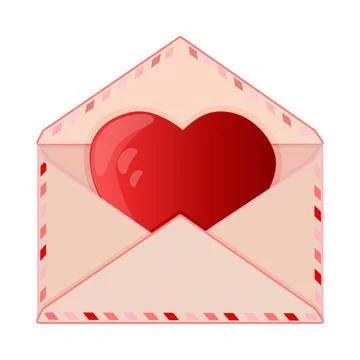 Pink envelope with red heart inside isolated on white background. Stock Illustration