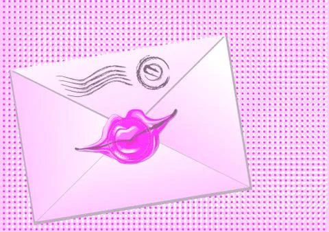 Pink envelope sealed with lips Stock Illustration