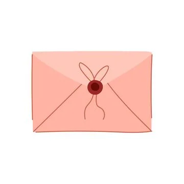 Pink envelope with wax seal and string Stock Illustration