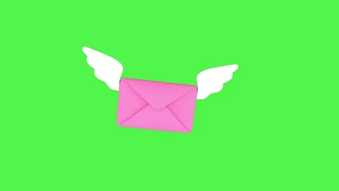 Pink envelope with white wings gently sways side to side as if flying 스톡 동영상 332071156