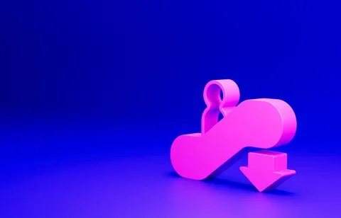 Pink Escalator down icon isolated on blue background. Minimalism concept. 3D Illustrazione stock
