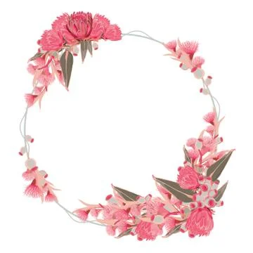 Pink Eucalyptus Round Wreath  Stock Illustration