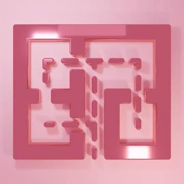 Pink Evacuation plan icon isolated on pink background. Fire escape plan. Mi.. Ilustración de archivo